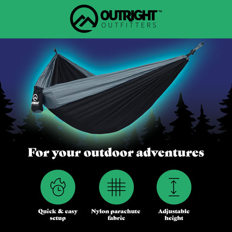 Single Portable Camping Hammock with Tree Straps - Whitney Grey and Black Diamond